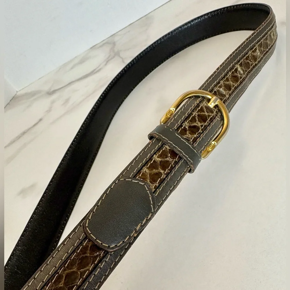 Gucci Vintage Leather & Snakeskin Belt - Picture 2 of 7